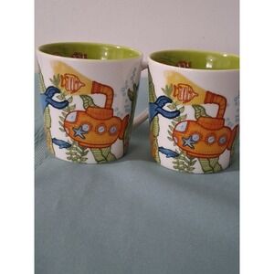 Starbucks 2010 Underwater Submarine Sea Life Bone China Coffee Mugs Set of 2